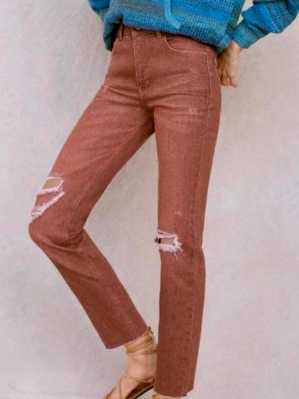 Pilcro Anthropologie Women's Vintage Straight Leg Distressed Jeans in Rust